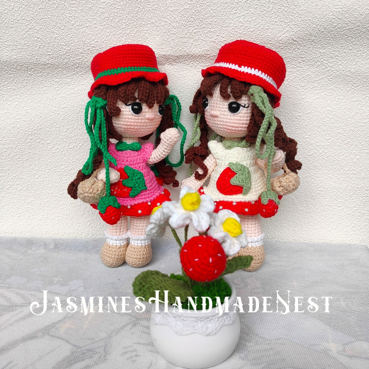 Handmade Strawberry Girl Doll – Fruity Crochet Plush in Pink or White – Cute Amigurumi Toy Gift for Kids, Nursery Decor, or Fruit-Themed Collectors