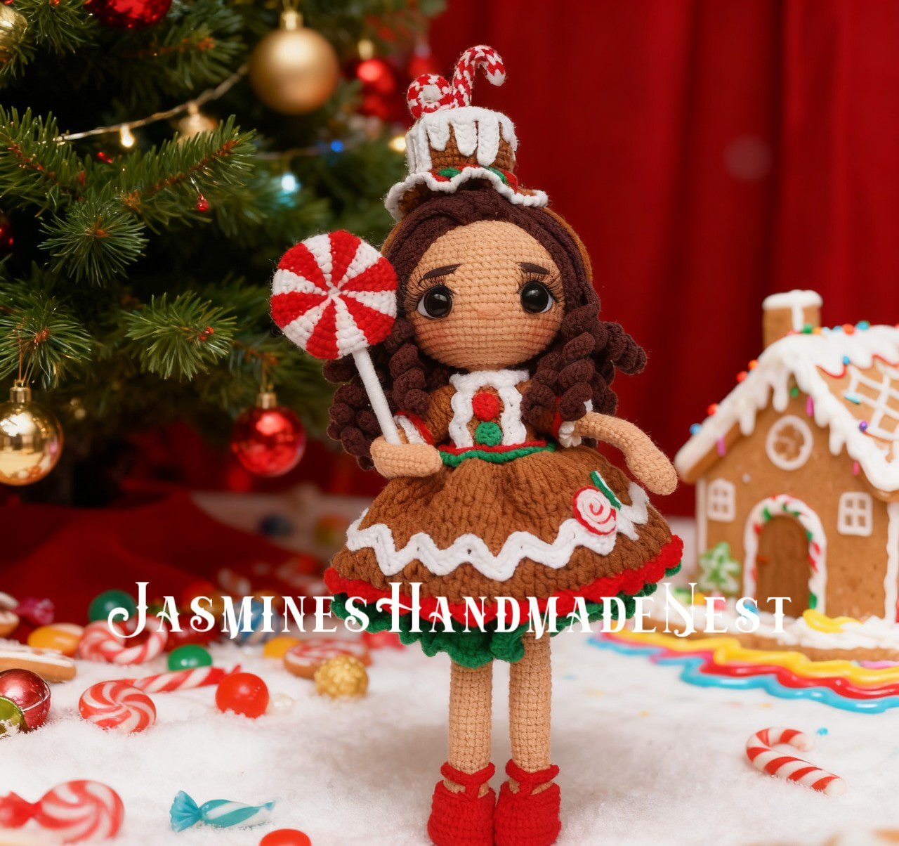 Crochet Gingerbread Girl Doll – Handmade Amigurumi Plush Toy, Holiday Decoration, Cute Collectible Doll, Birthday or Baby Shower Gift for Kids