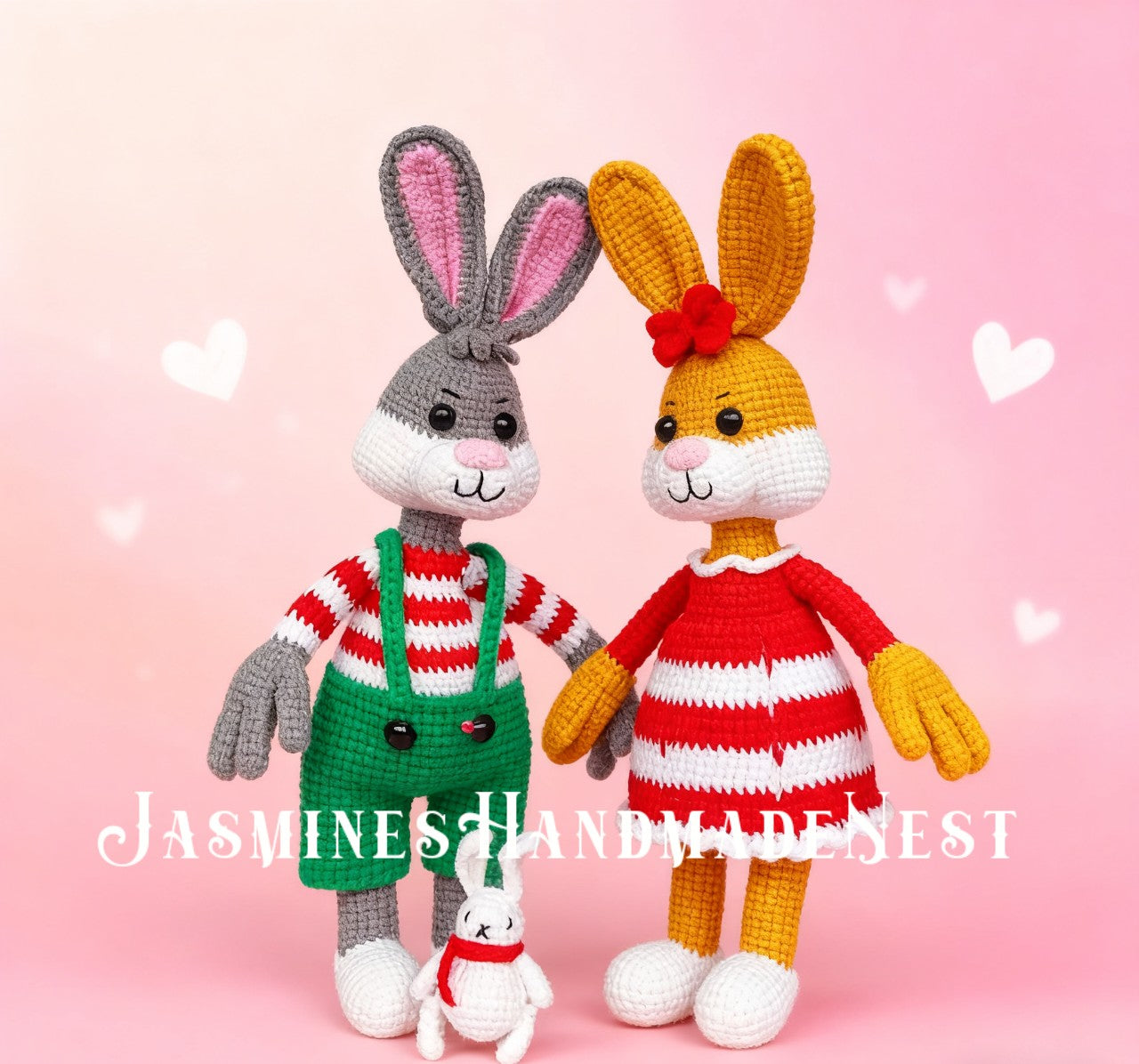 Handmade Crochet Bunny Couple – Amigurumi Rabbit Plush Dolls – Cute Stuffed Animal Gift for Birthday, Christmas, Easter, or Valentine’s Day