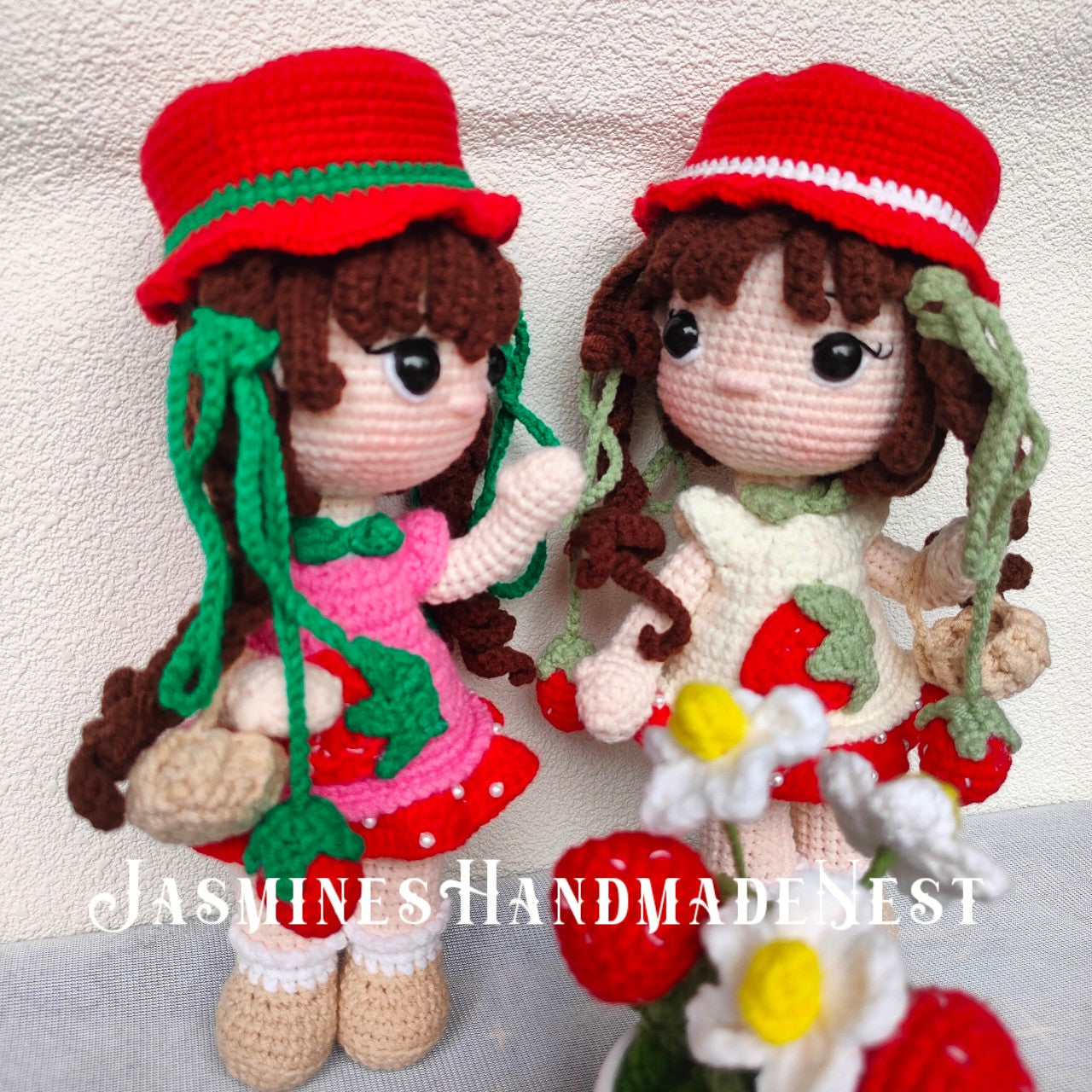Handmade Strawberry Girl Doll – Fruity Crochet Plush in Pink or White – Cute Amigurumi Toy Gift for Kids, Nursery Decor, or Fruit-Themed Collectors
