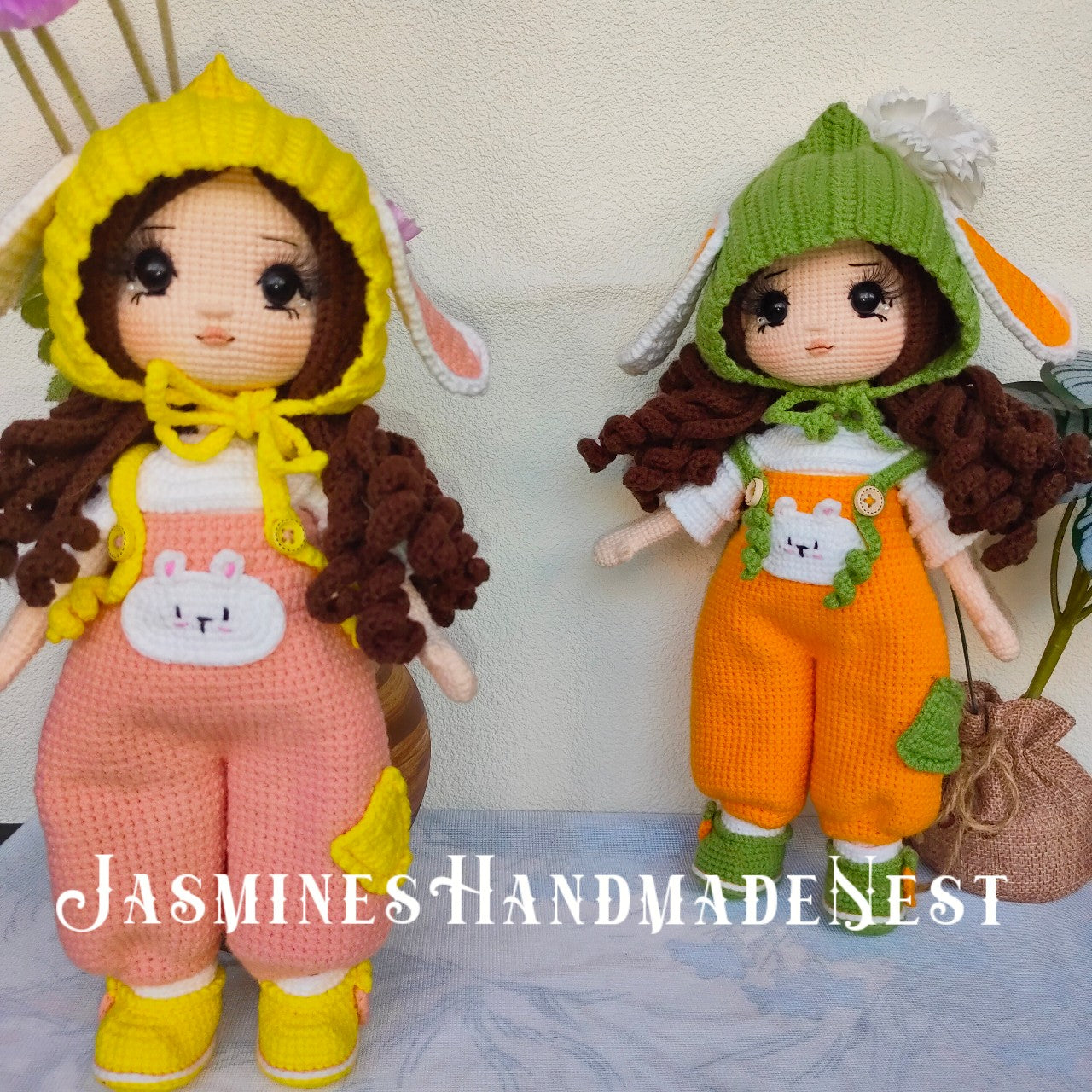 Handmade Crochet Bunny Girl Doll – Cute Amigurumi Plush Toy, Soft Knitted Rabbit Doll, Adorable Gift for Kids, Birthday Present, Nursery Decoration, Unique Collectible for Doll Lovers and Children