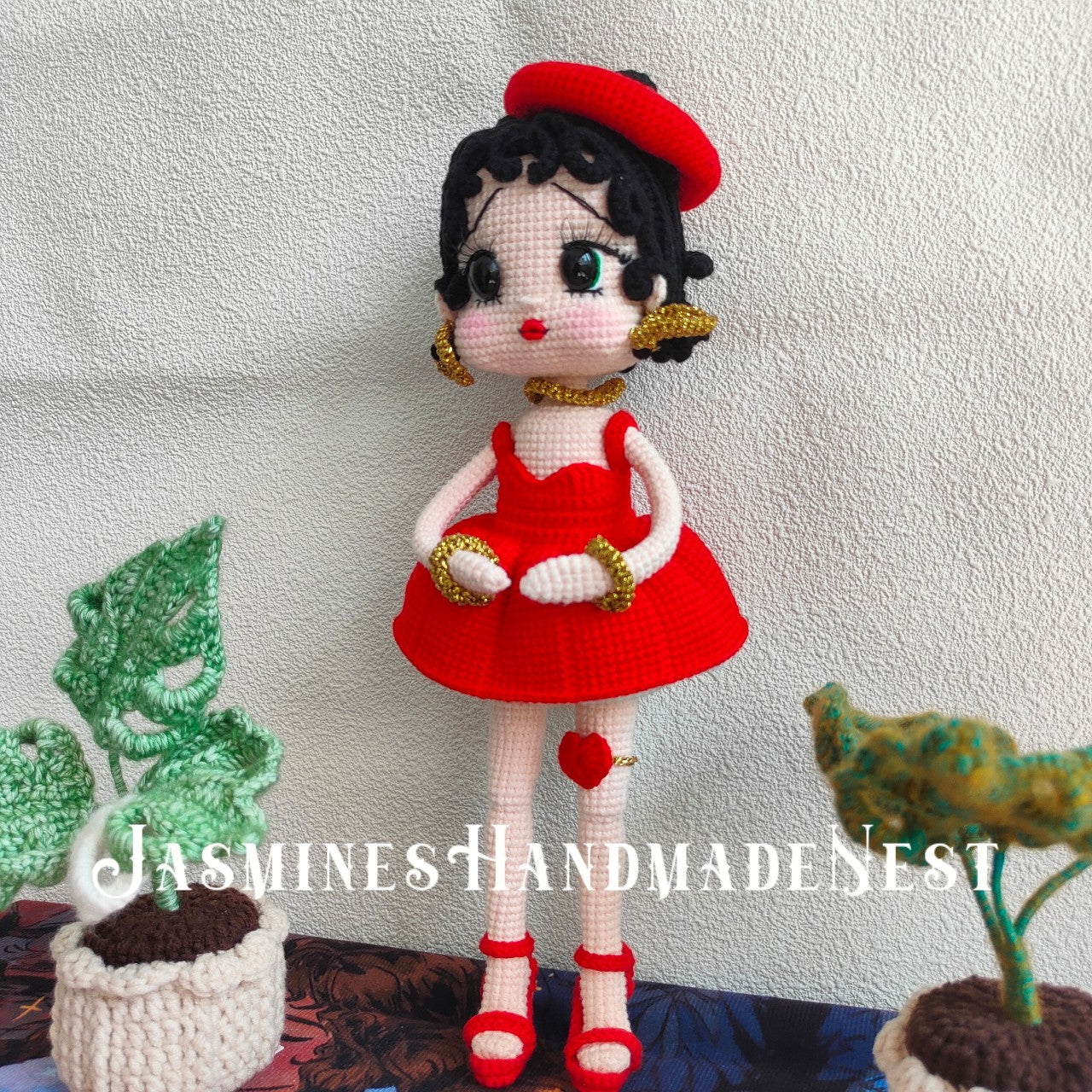 Handmade Crochet Girl Doll – Cute Red Dress Plush Toy – Amigurumi Gift for Kids or Collectors – Soft and Cuddly Room or Nursery Decor