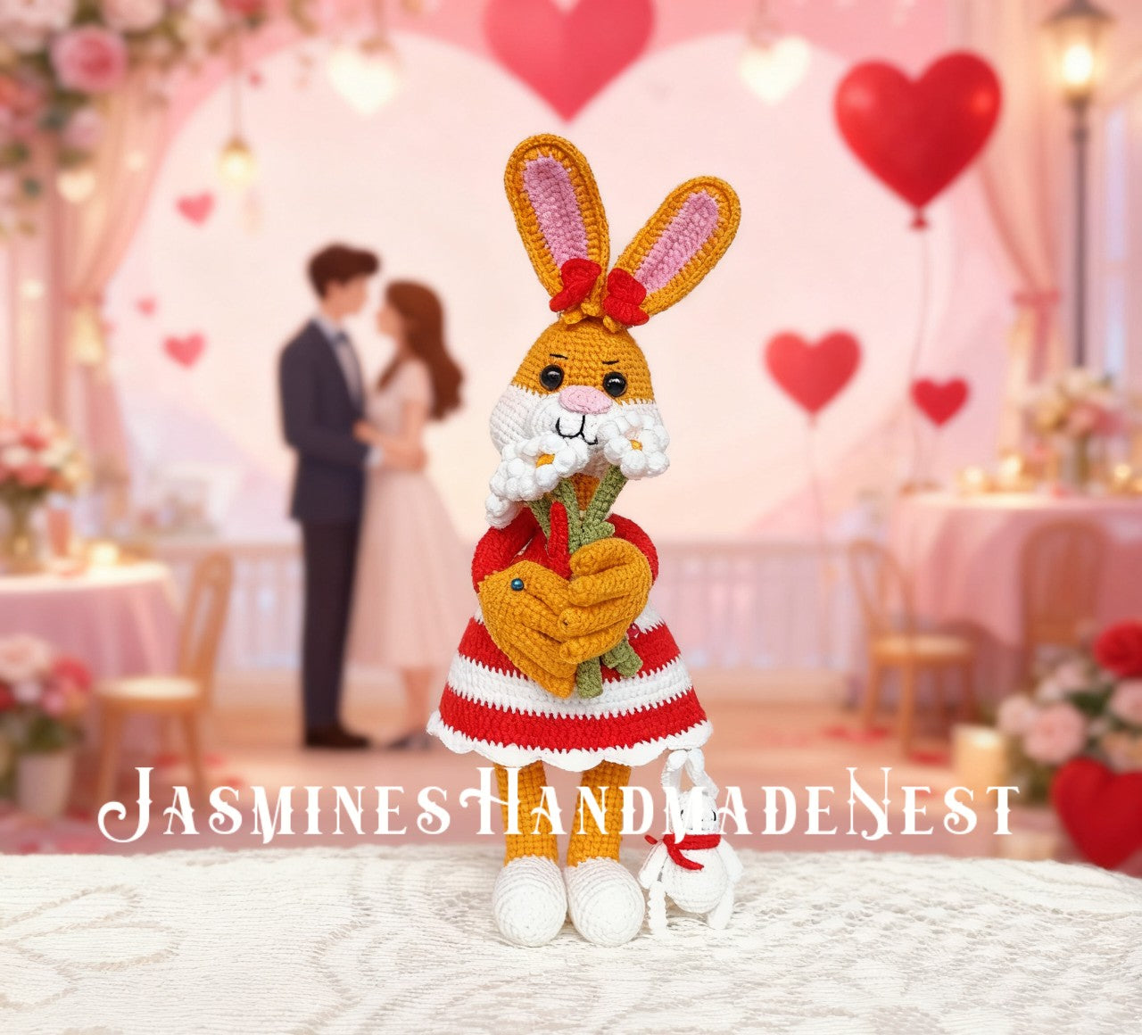 Handmade Crochet Bunny Couple – Amigurumi Rabbit Plush Dolls – Cute Stuffed Animal Gift for Birthday, Christmas, Easter, or Valentine’s Day