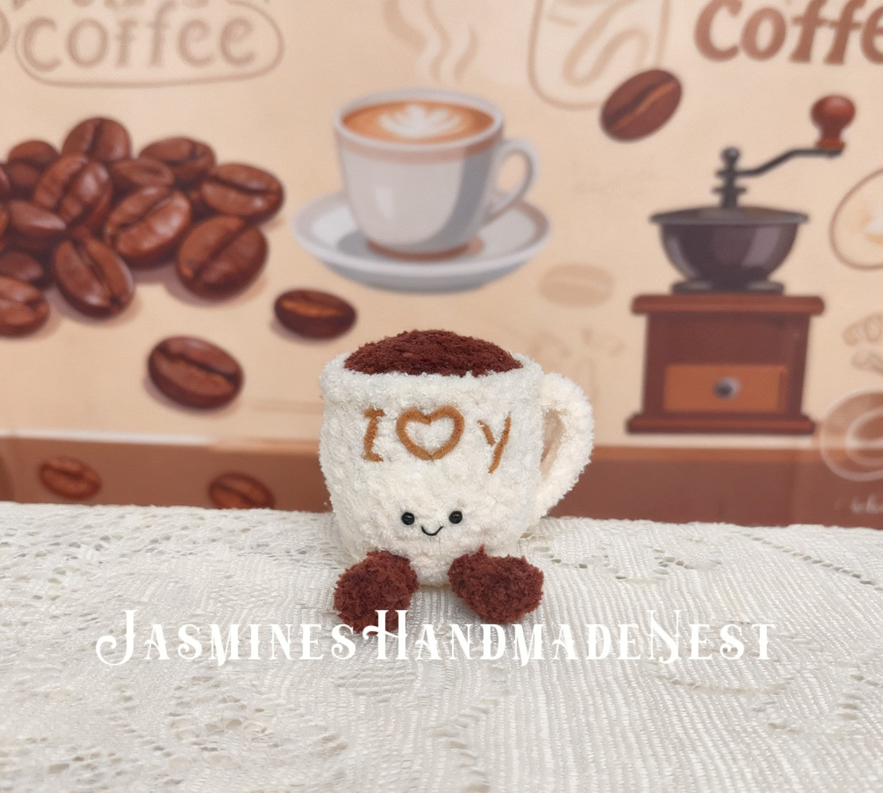 Coffee Cup Crochet Plush – Handmade Amigurumi Coffee Mug Stuffie, Soft Plush Toy, Desk Buddy, Cute Crochet Doll, Gift for Coffee Lovers and Kids