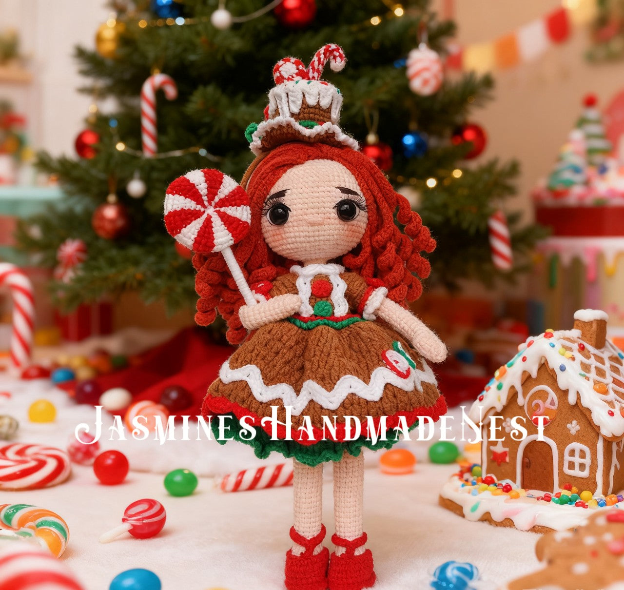 Crochet Gingerbread Girl Doll – Handmade Amigurumi Plush Toy, Holiday Decoration, Cute Collectible Doll, Birthday or Baby Shower Gift for Kids