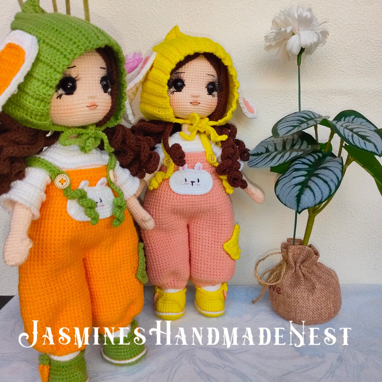 Handmade Crochet Bunny Girl Doll – Cute Amigurumi Plush Toy, Soft Knitted Rabbit Doll, Adorable Gift for Kids, Birthday Present, Nursery Decoration, Unique Collectible for Doll Lovers and Children
