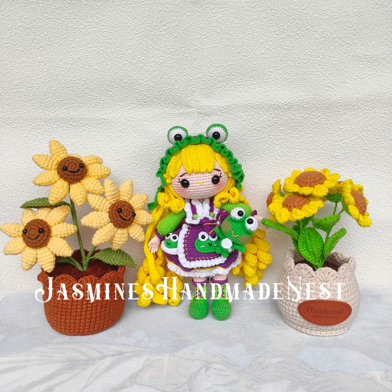 Wishing Girl in Frog Costume – Handmade Crochet Plush Doll, Whimsical Amigurumi Gift, Soft Toy for Kids, Room Decor or Collector Display