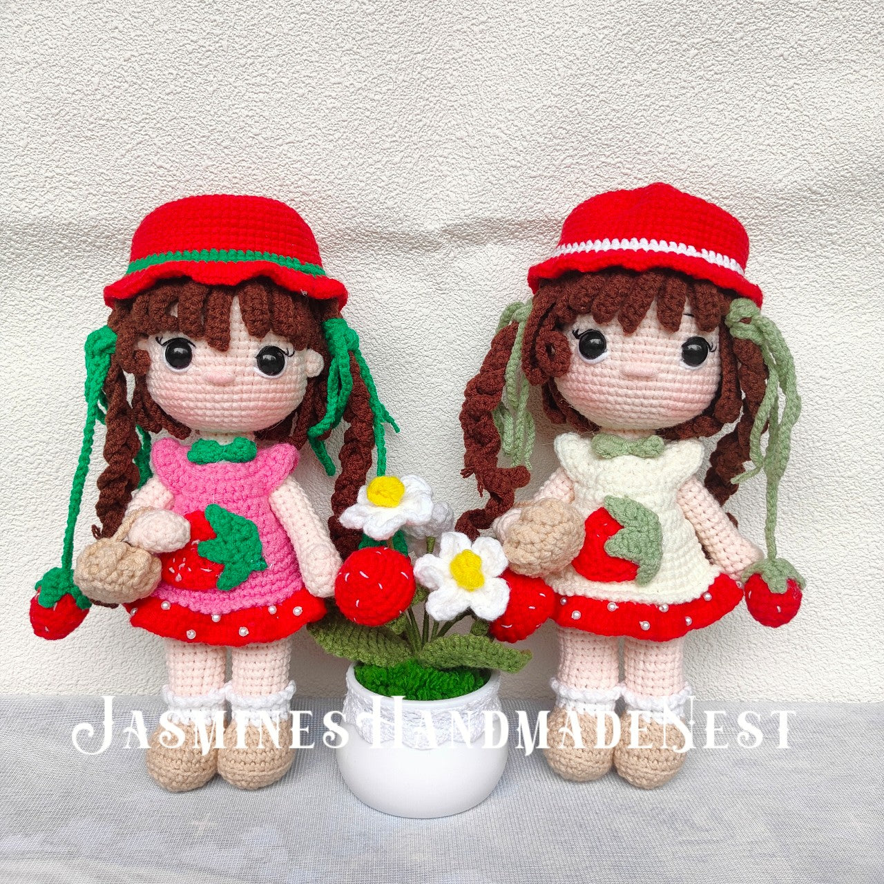 Handmade Strawberry Girl Doll – Fruity Crochet Plush in Pink or White – Cute Amigurumi Toy Gift for Kids, Nursery Decor, or Fruit-Themed Collectors
