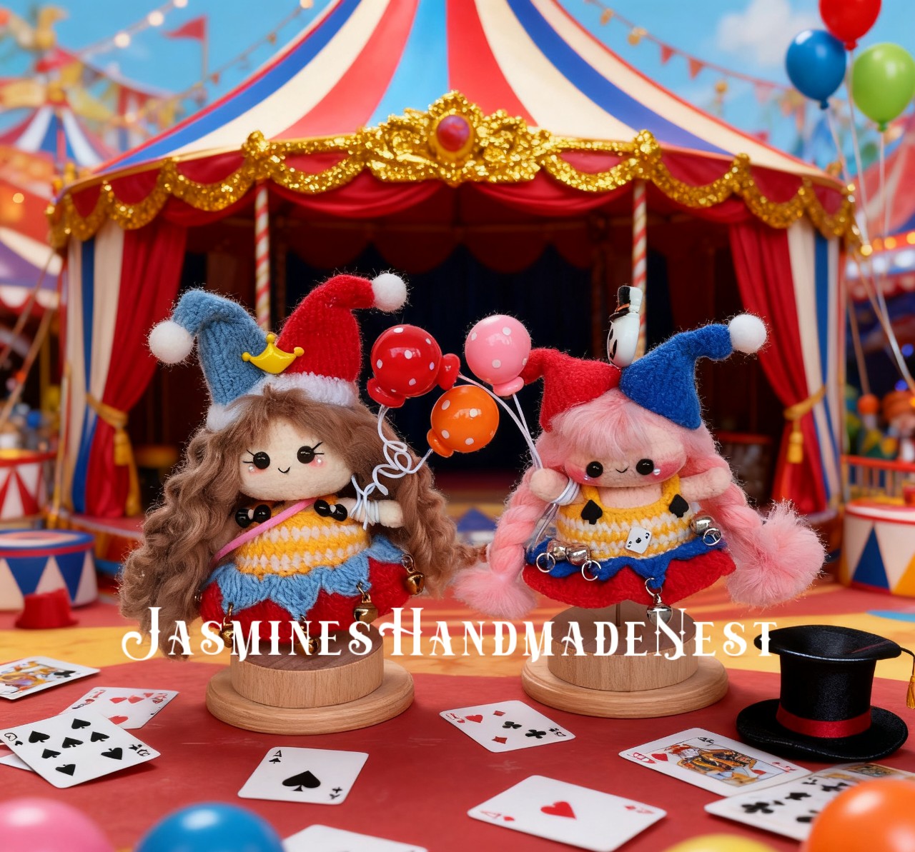 Handmade Micro Crochet Clown Girl Doll – Mini Amigurumi Circus Doll, Cute Crochet Plush Toy, Kawaii Keychain, Unique Christmas or Birthday Gift for Kids