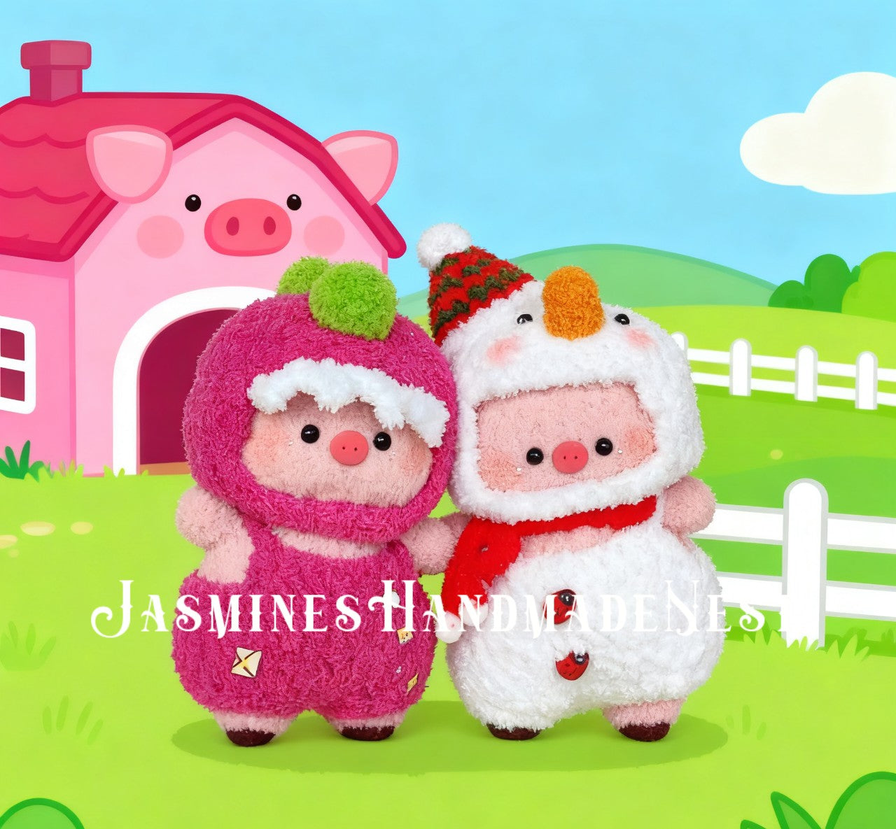 Handmade Pig Plush – Crochet Amigurumi Piglet Toy, Soft Snuggle Miniature Plush, Strawberry Pig Doll, Farmhouse Nursery Decor, Baby Shower or Birthday Gift