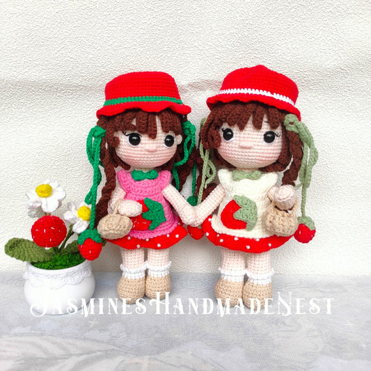 Handmade Strawberry Girl Doll – Fruity Crochet Plush in Pink or White – Cute Amigurumi Toy Gift for Kids, Nursery Decor, or Fruit-Themed Collectors