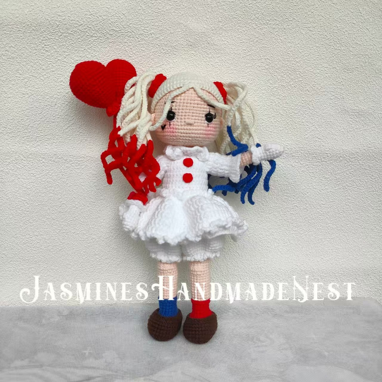 Handmade Quirky Clown Girl Doll – Crochet Plush Toy with Colorful Hair & Outfit, Unique Gift for Collectors & Fun-Loving Fans