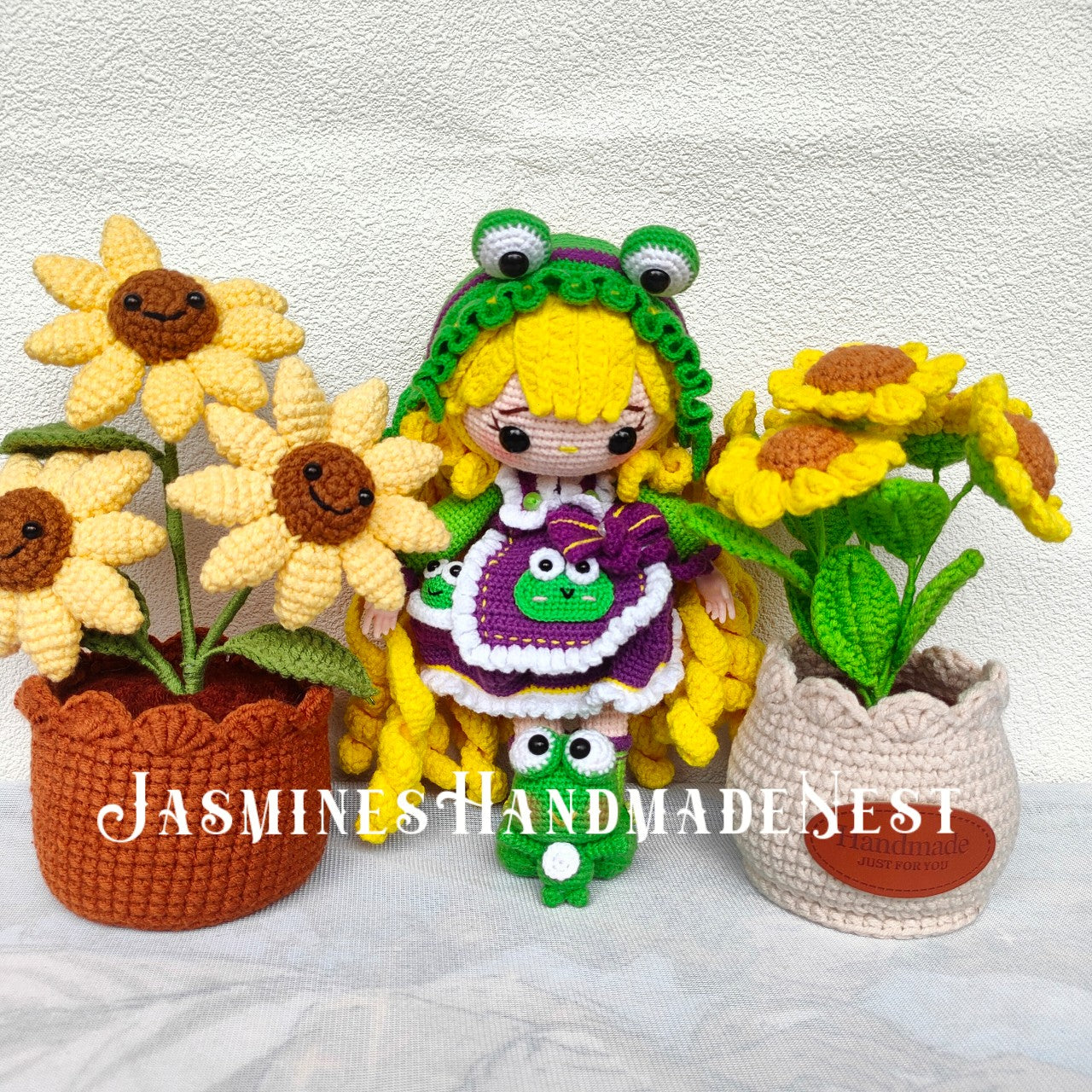 Wishing Girl in Frog Costume – Handmade Crochet Plush Doll, Whimsical Amigurumi Gift, Soft Toy for Kids, Room Decor or Collector Display