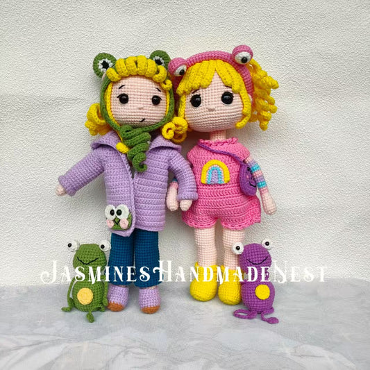 Cute Frog Girl Plush – Handmade Crochet Dolls in Frog Outfits, Multiple Styles Available, Soft Amigurumi Toy, Whimsical Gift for Kids or Collectors