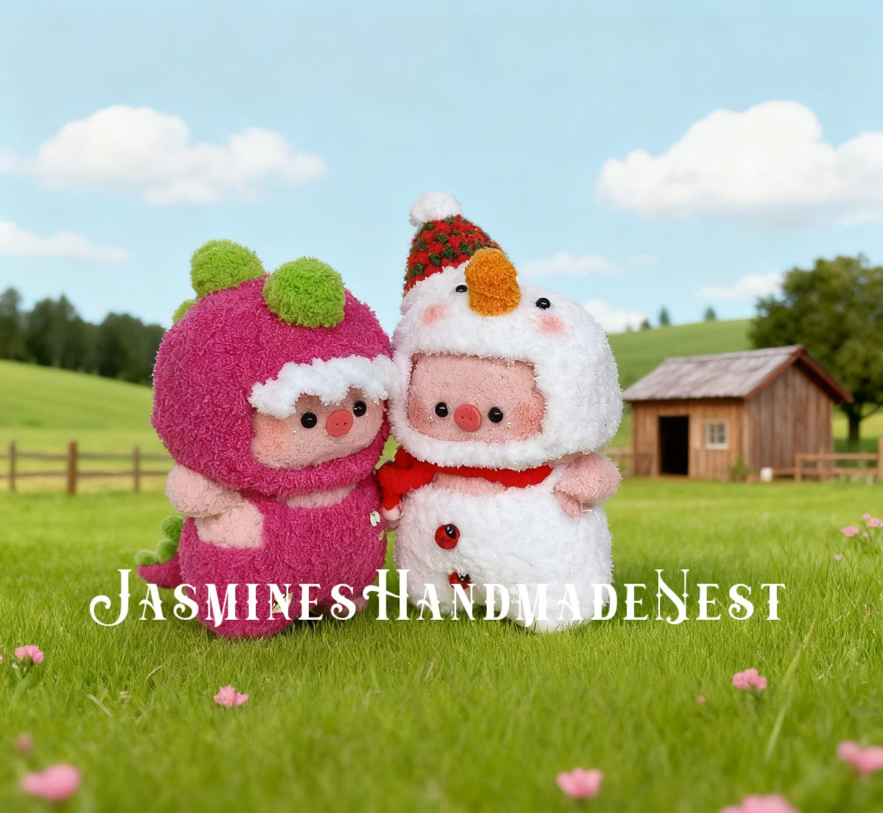 Handmade Pig Plush – Crochet Amigurumi Piglet Toy, Soft Snuggle Miniature Plush, Strawberry Pig Doll, Farmhouse Nursery Decor, Baby Shower or Birthday Gift