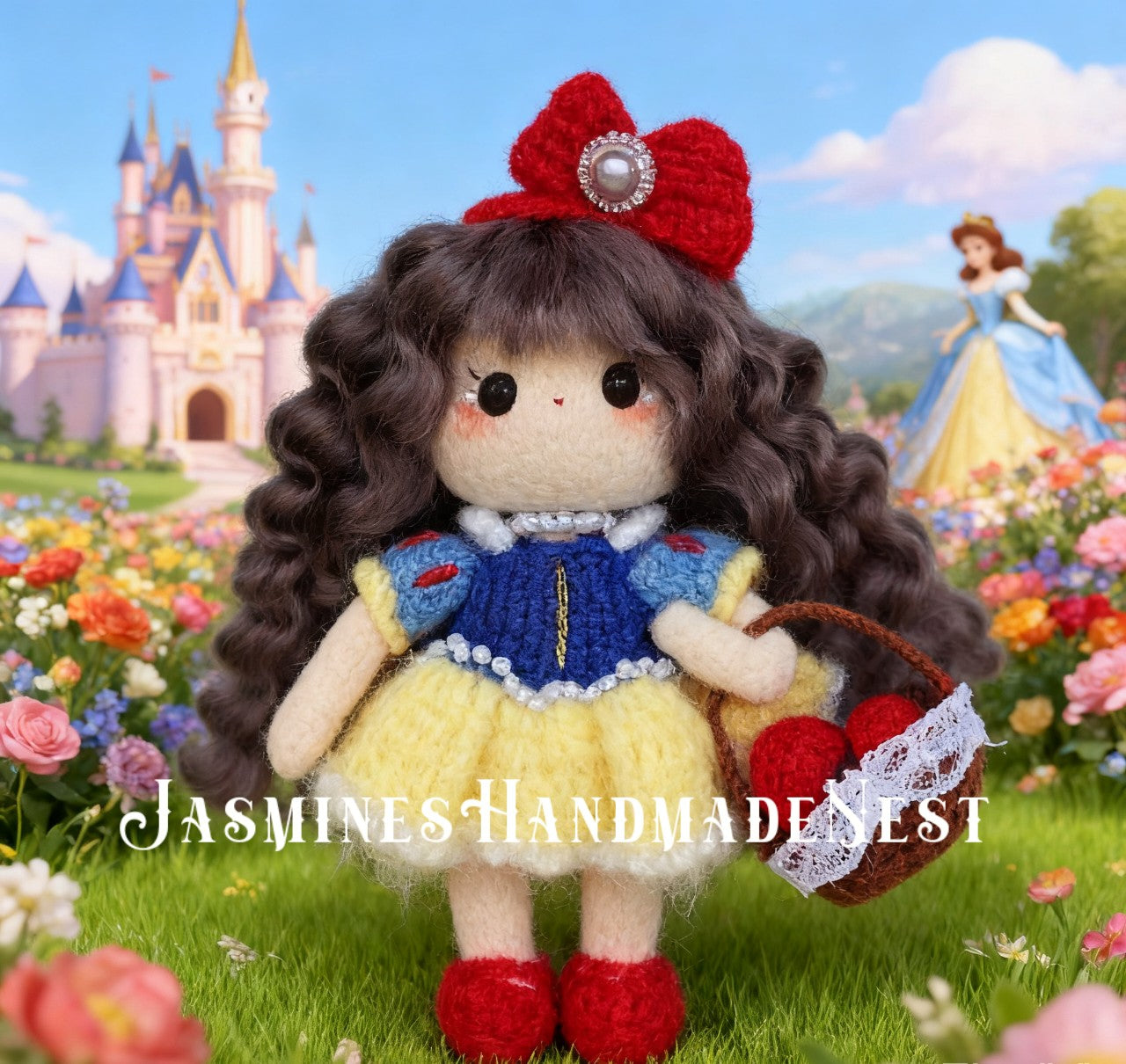 Handmade Micro Crochet Princess Doll – Mini Amigurumi Fairy Tale Girl, Long Hair Crochet Plush Toy, Cute Miniature Doll, Unique Handmade Gift for Kids