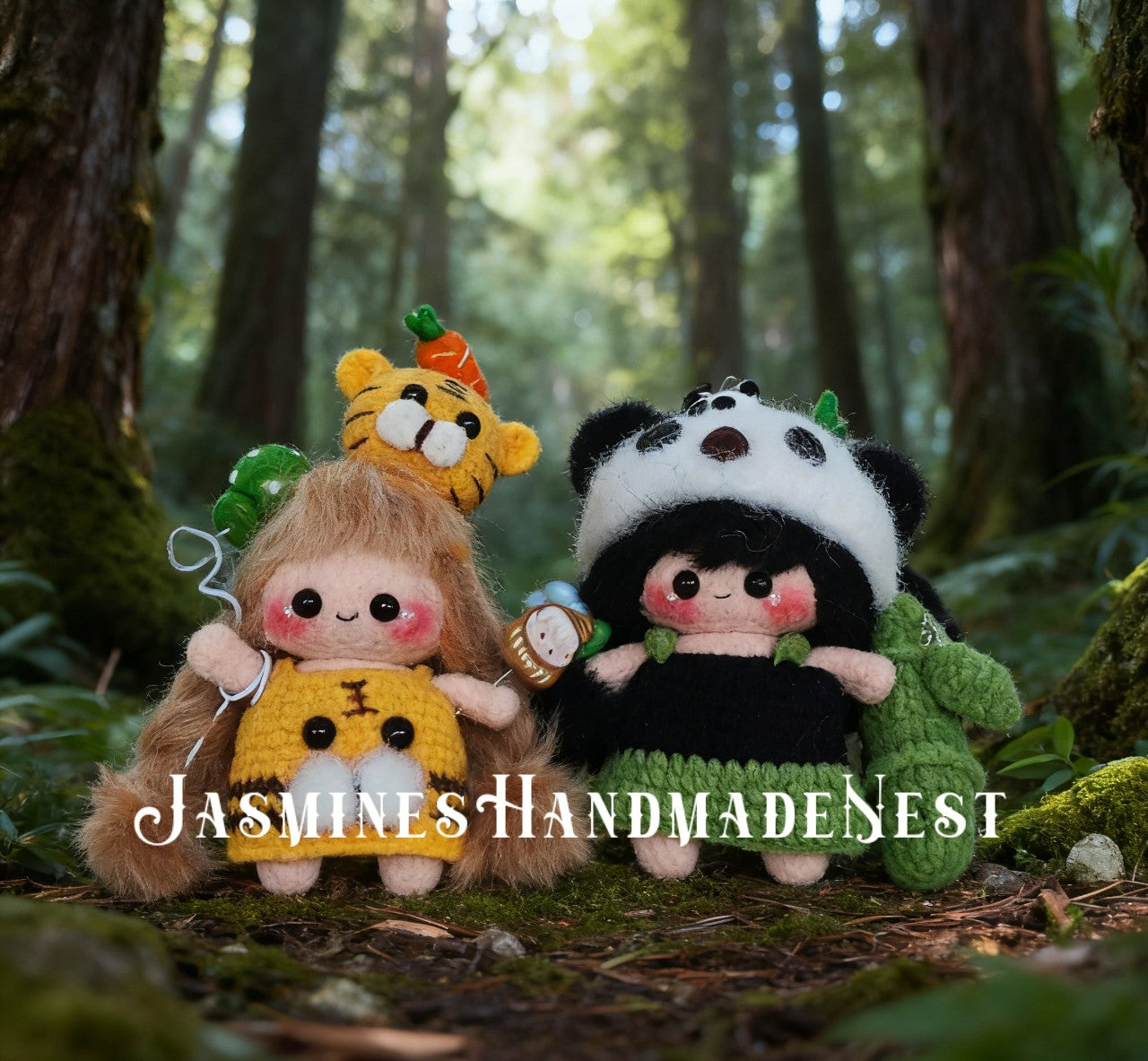 Mini Crochet Girl Doll – Handmade Micro Amigurumi Plush Toy, Tiny Tiger or Panda Doll, Cute Miniature Toy, Unique Handmade Collectible, Gift for Kids