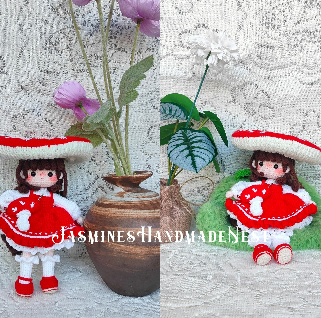 Handmade Crochet Mushroom Doll – Cute Woodland Fairy Girl Amigurumi Plush – Amanita-Inspired Princess Toy – Custom Stuffed Doll Gift for Kids & Halloween Decor