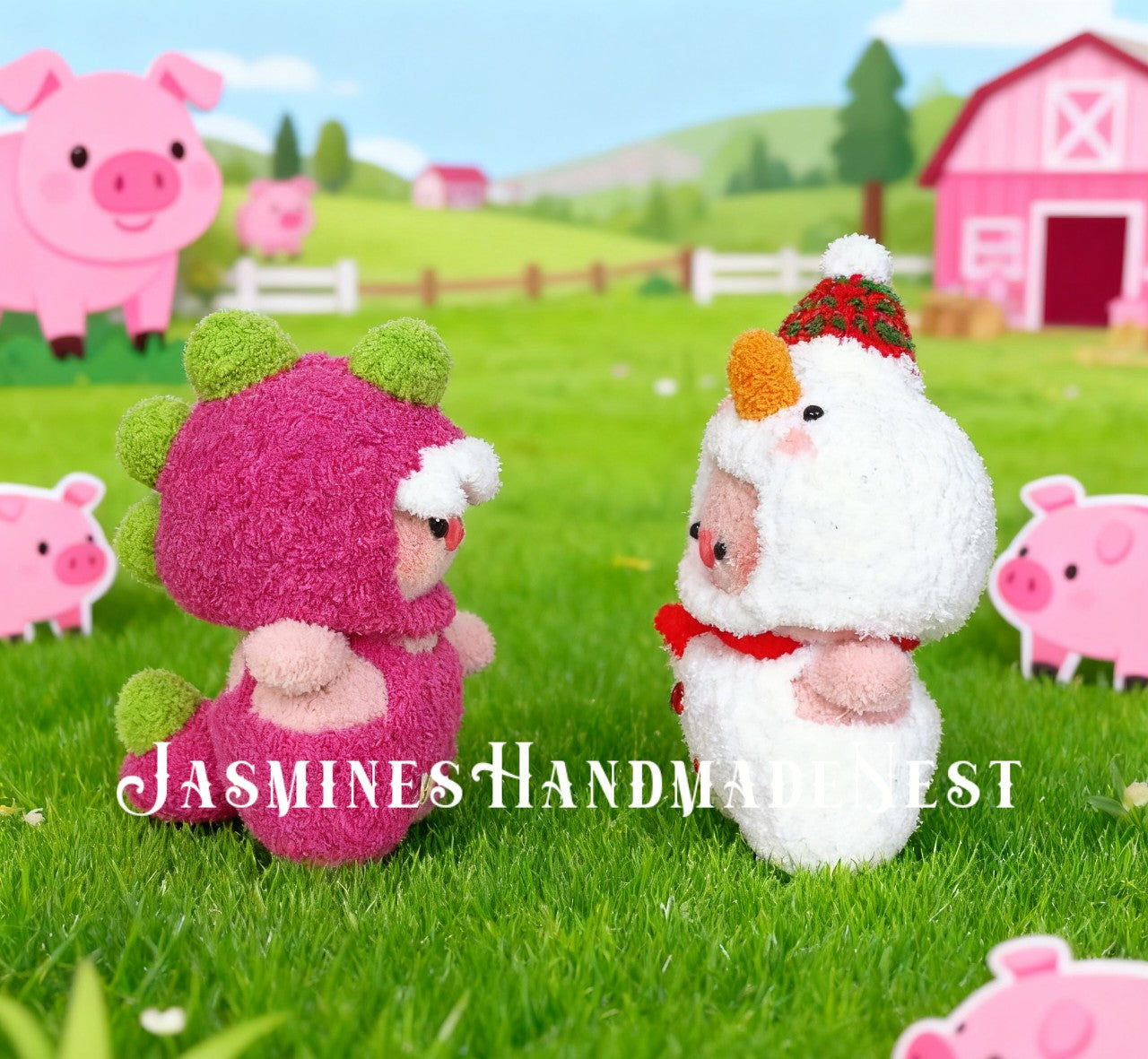 Handmade Pig Plush – Crochet Amigurumi Piglet Toy, Soft Snuggle Miniature Plush, Strawberry Pig Doll, Farmhouse Nursery Decor, Baby Shower or Birthday Gift