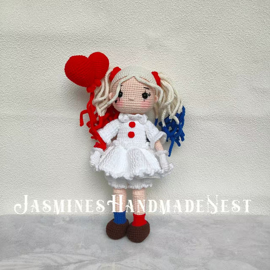 Handmade Quirky Clown Girl Doll – Crochet Plush Toy with Colorful Hair & Outfit, Unique Gift for Collectors & Fun-Loving Fans