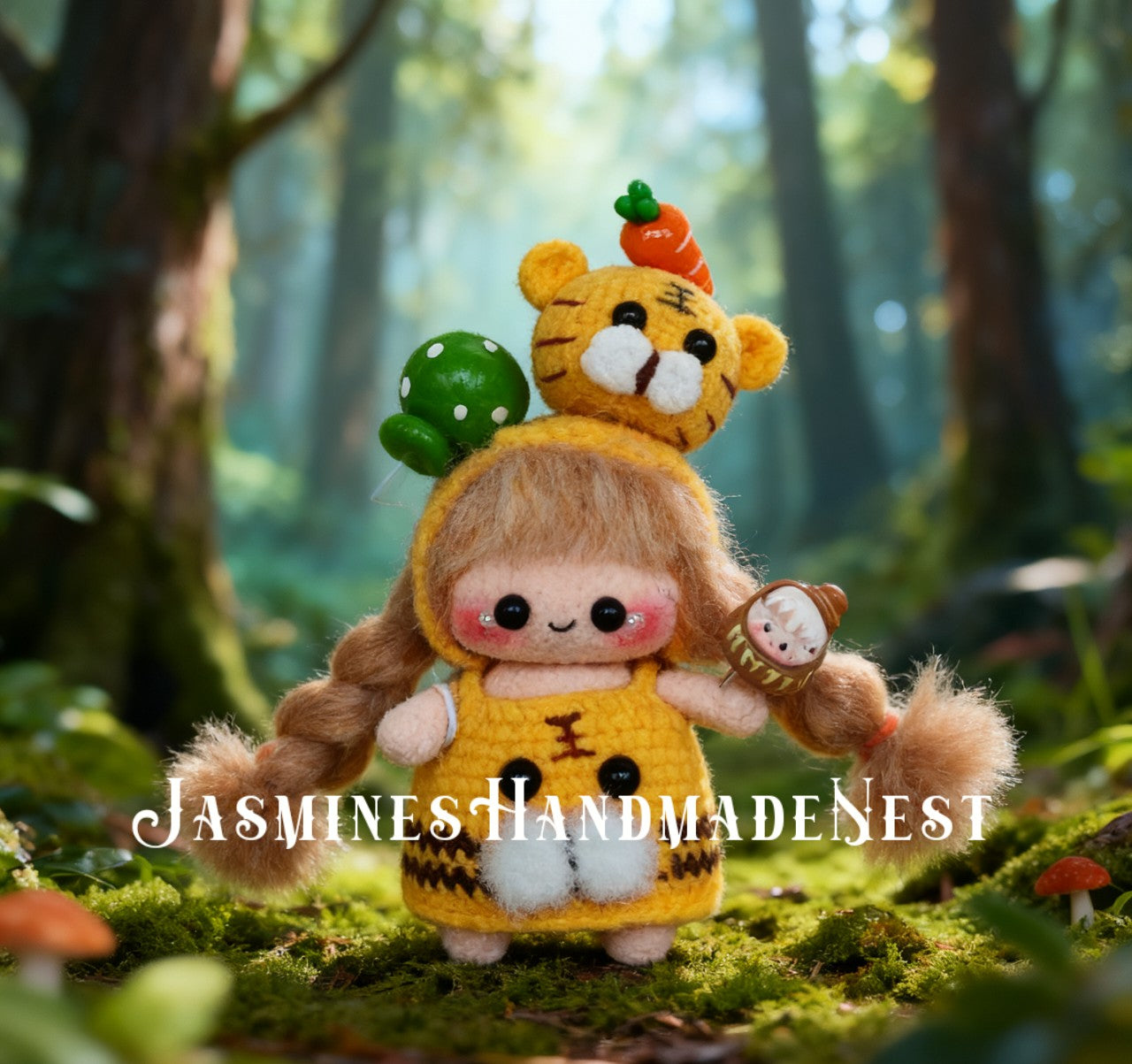 Mini Crochet Girl Doll – Handmade Micro Amigurumi Plush Toy, Tiny Tiger or Panda Doll, Cute Miniature Toy, Unique Handmade Collectible, Gift for Kids