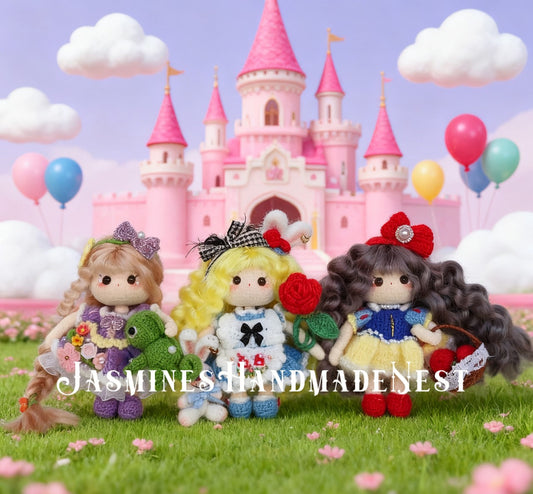 Handmade Micro Crochet Princess Doll – Mini Amigurumi Fairy Tale Girl, Long Hair Crochet Plush Toy, Cute Miniature Doll, Unique Handmade Gift for Kids