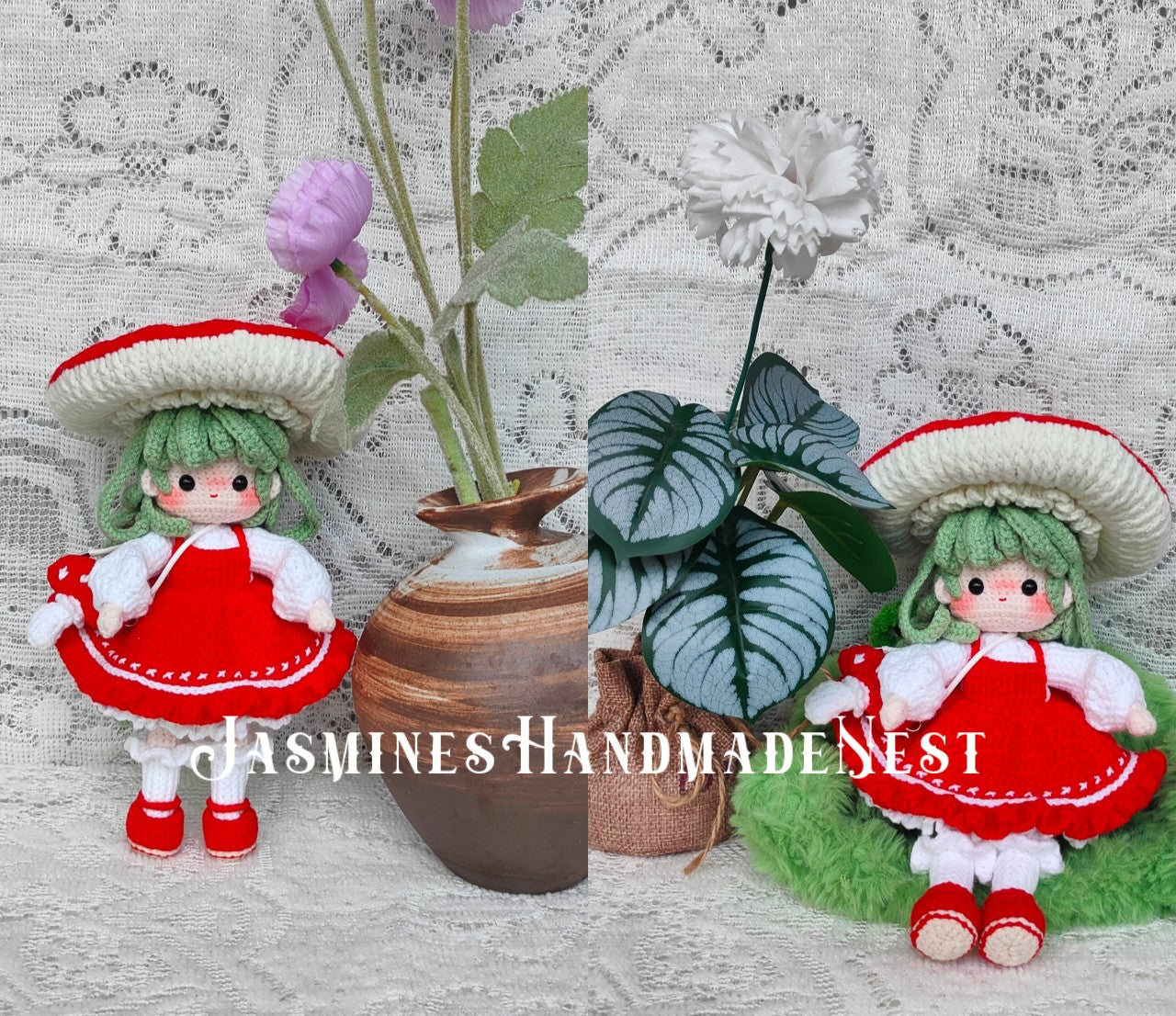 Handmade Crochet Mushroom Doll – Cute Woodland Fairy Girl Amigurumi Plush – Amanita-Inspired Princess Toy – Custom Stuffed Doll Gift for Kids & Halloween Decor