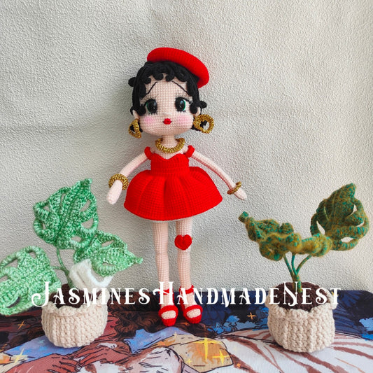 Handmade Crochet Girl Doll – Cute Red Dress Plush Toy – Amigurumi Gift for Kids or Collectors – Soft and Cuddly Room or Nursery Decor