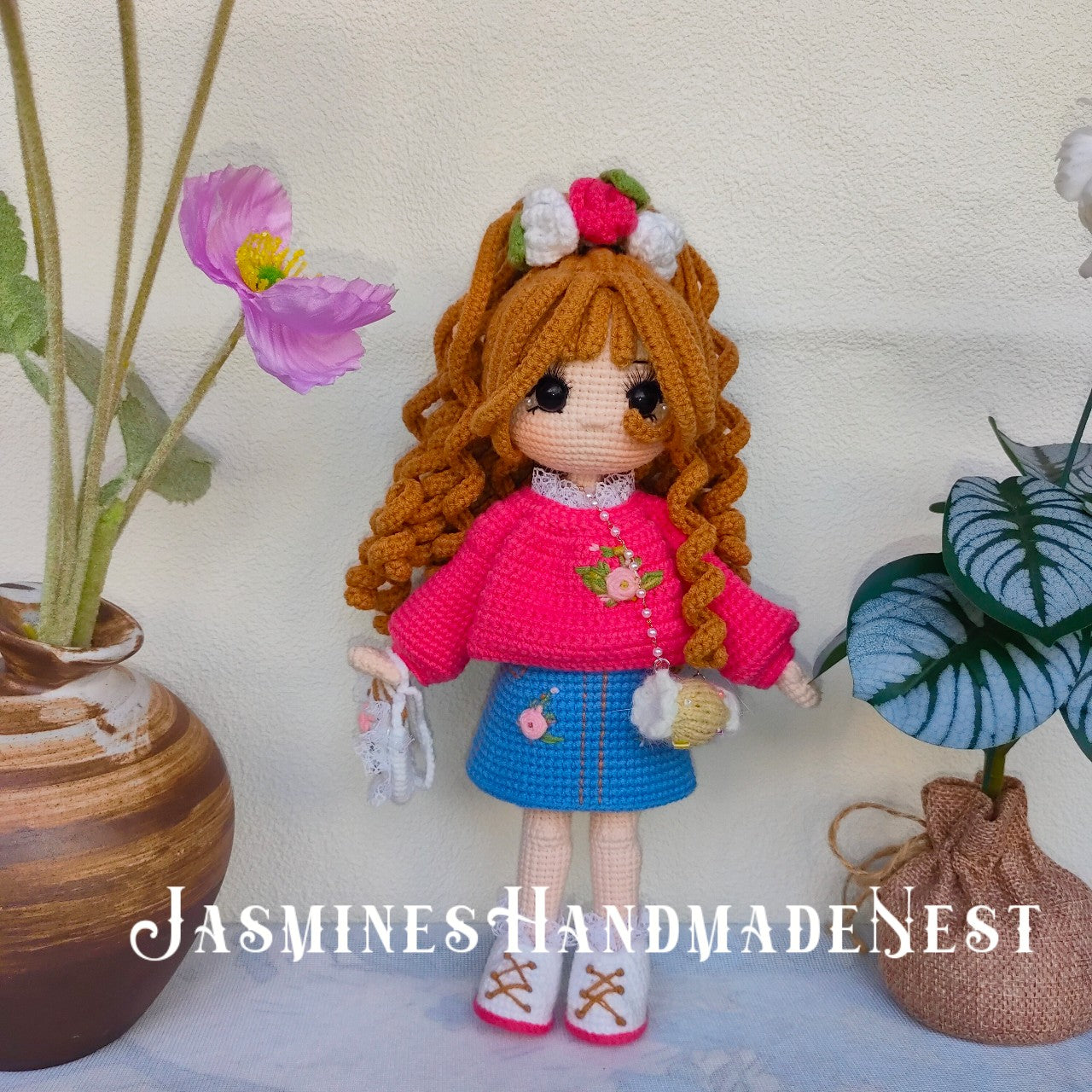 Handmade Crochet Twin Girl Dolls – Soft Amigurumi Plush Toys, Matching Knitted Dolls with Dresses, Cute Collectible Gift Set, Perfect for Kids, and Doll Lovers