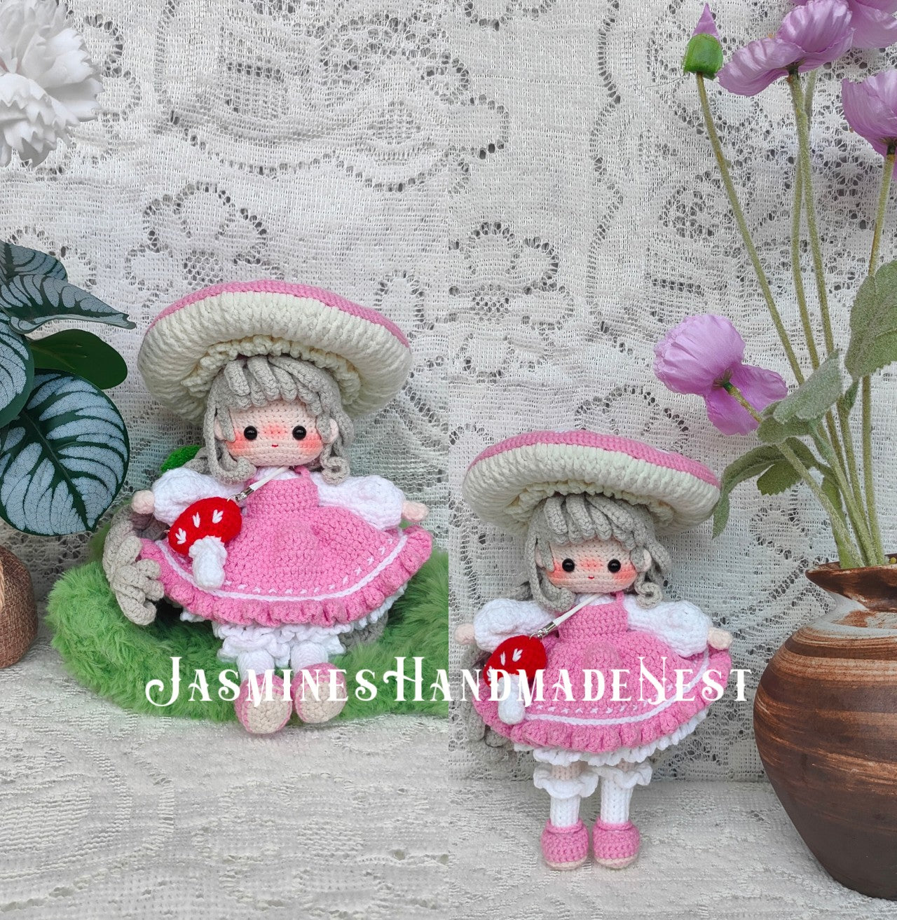 Handmade Crochet Mushroom Doll – Cute Woodland Fairy Girl Amigurumi Plush – Amanita-Inspired Princess Toy – Custom Stuffed Doll Gift for Kids & Halloween Decor