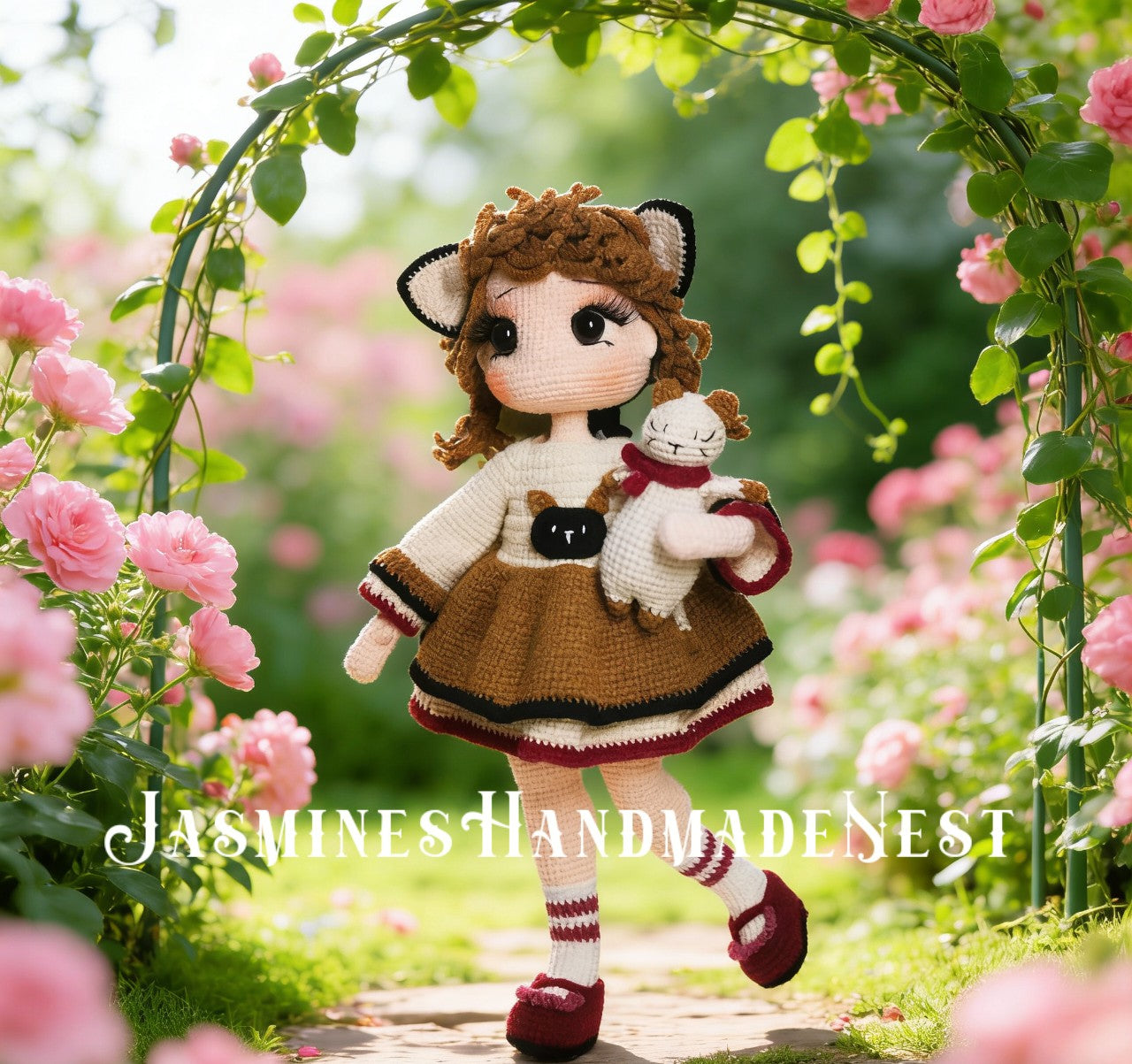 Handmade Crochet Doll Set - Cow & Cat Amigurumi Dolls with Plush Pets, Custom Stuffed Art Doll Gift for Her