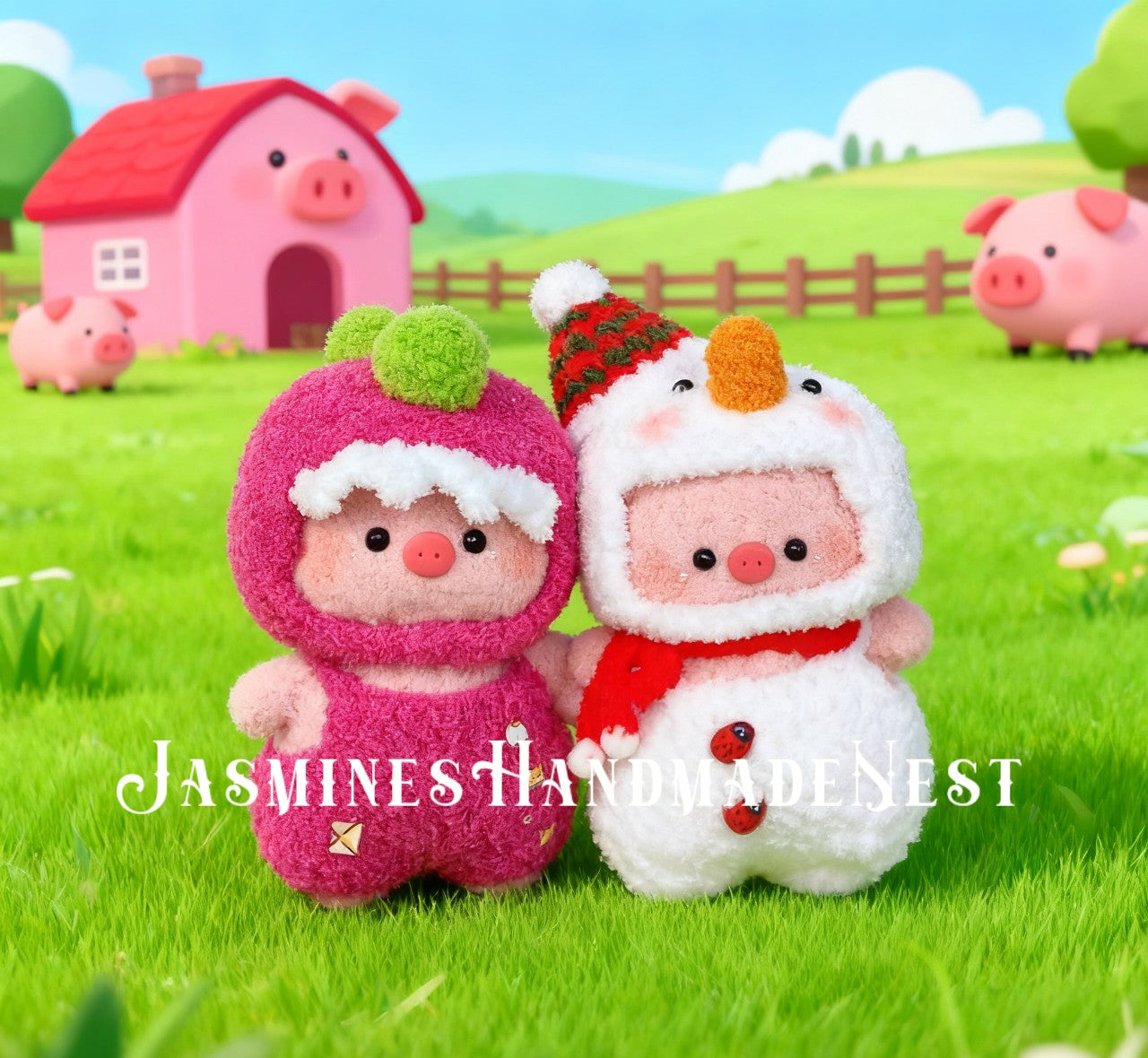 Handmade Pig Plush – Crochet Amigurumi Piglet Toy, Soft Snuggle Miniature Plush, Strawberry Pig Doll, Farmhouse Nursery Decor, Baby Shower or Birthday Gift