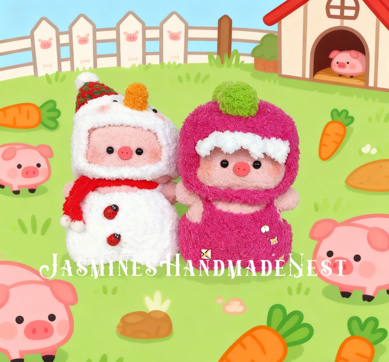 Handmade Pig Plush – Crochet Amigurumi Piglet Toy, Soft Snuggle Miniature Plush, Strawberry Pig Doll, Farmhouse Nursery Decor, Baby Shower or Birthday Gift