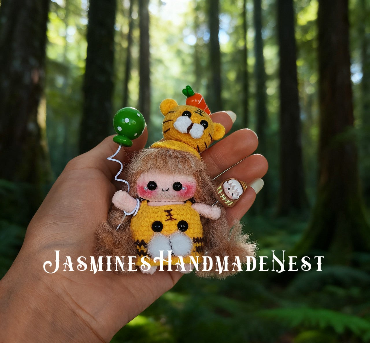Mini Crochet Girl Doll – Handmade Micro Amigurumi Plush Toy, Tiny Tiger or Panda Doll, Cute Miniature Toy, Unique Handmade Collectible, Gift for Kids