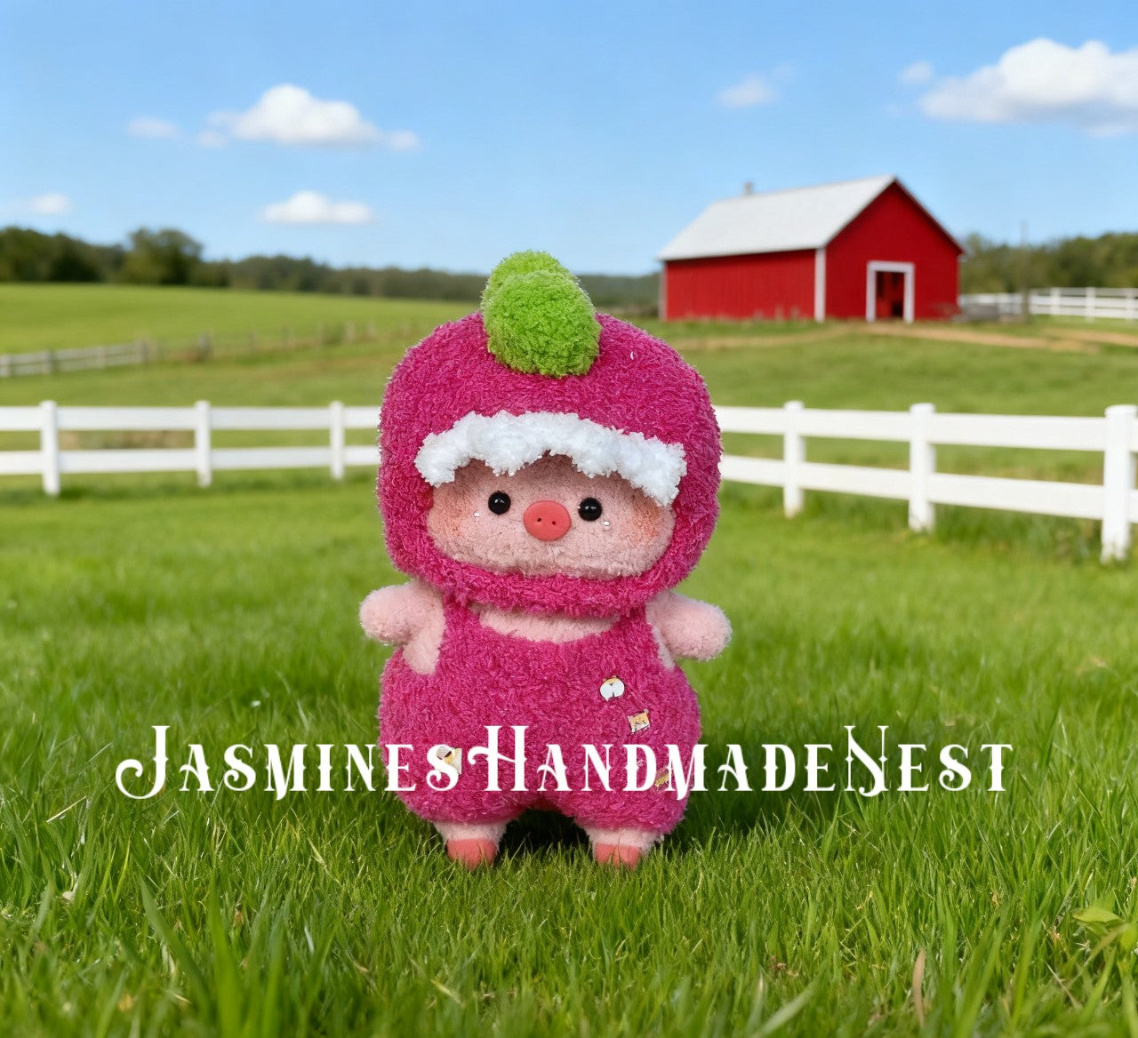 Handmade Pig Plush – Crochet Amigurumi Piglet Toy, Soft Snuggle Miniature Plush, Strawberry Pig Doll, Farmhouse Nursery Decor, Baby Shower or Birthday Gift