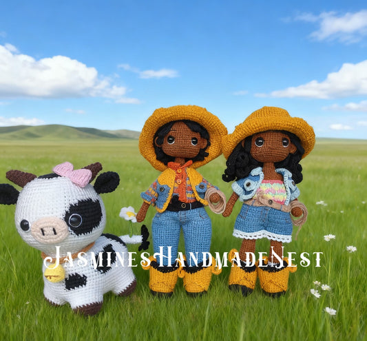 Handmade Crochet Cowboy and Cowgirl Dolls – Amigurumi Western Plush Toy Set – Soft Stuffed Doll Pair for Kids, Nursery Decor, or Collector Gift