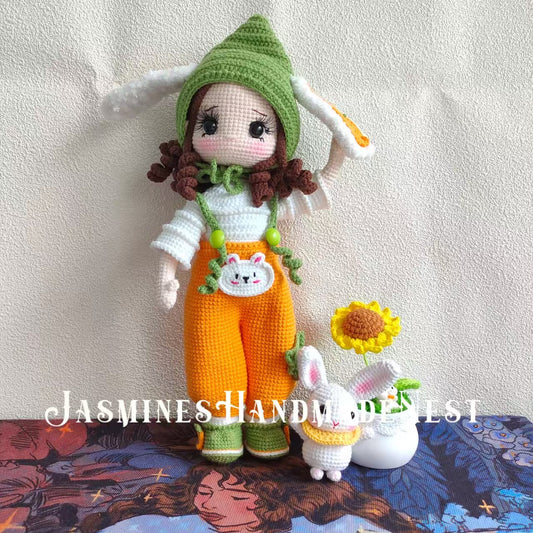 Handmade Crocheted Rabbit Girl Doll | Soft Cute Yarn Plush | Standable Ornament | Birthday Gift for Girlfriend | Healing Cute Item | Original Design, No Duplicates